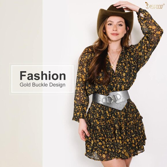 Women\'s Wide Elastic Stretch Waist Belt Adjustable Dress Belt Matte Silver Grey main image 7
